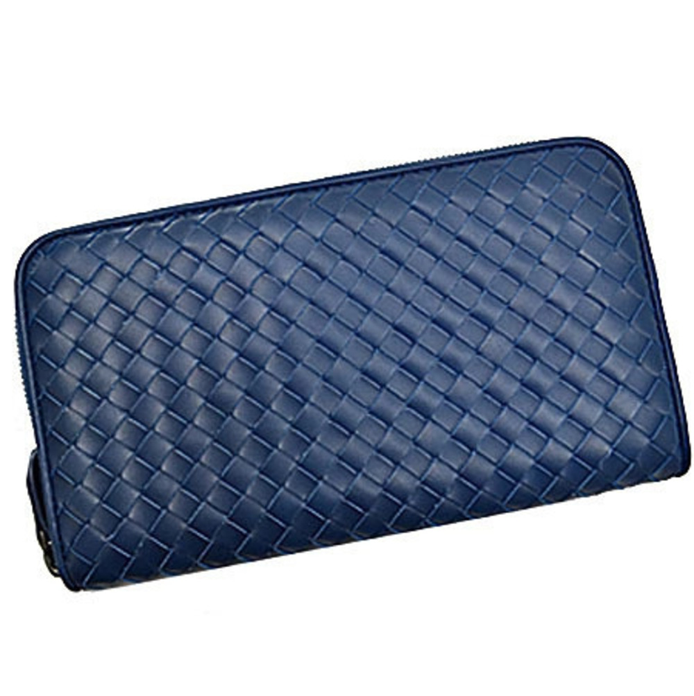 Bottega Veneta round zipper long wallet Intrecciato leather Navy Blue